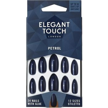 Elegant Touch Nail Polish, Petrol/Navy , Pack of 24 Nails & Glue