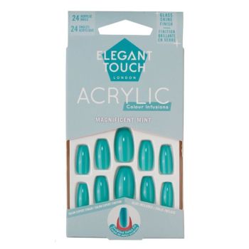 Elegant Touch Acrylic Magnificent Mint, Pack of 24 Nails & Glue