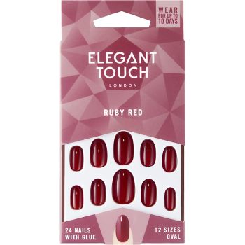 Elegant Touch RUBY RED, Pack of 24 Nails & Glue