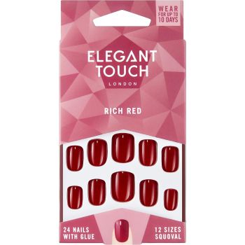 Elegant Touch Core Colour Rich Red, Pack of 24 Nails & Glue