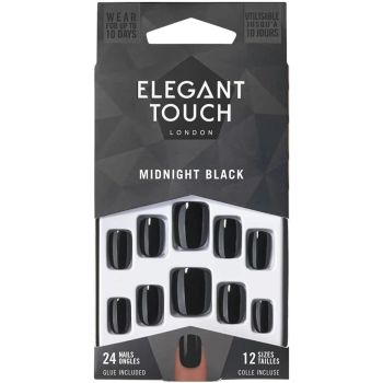 Elegant Touch Nails Midnight Black, Pack of 24 Nails & Glue